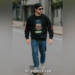 Fingercroxx XL navy with plaid elbow patch long sleeve crewneck sweatshirt